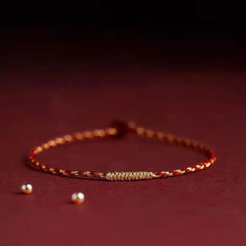 natal year handwoven golden silk diamond - knot red rope bracelet - star8s