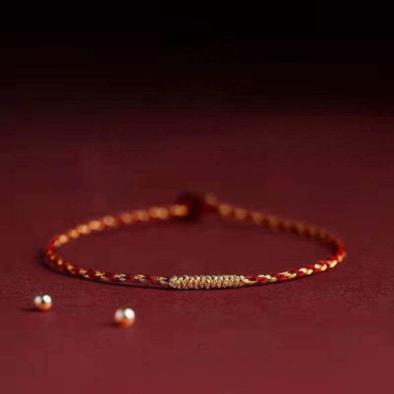 natal year handwoven golden silk diamond - knot red rope bracelet - star8s