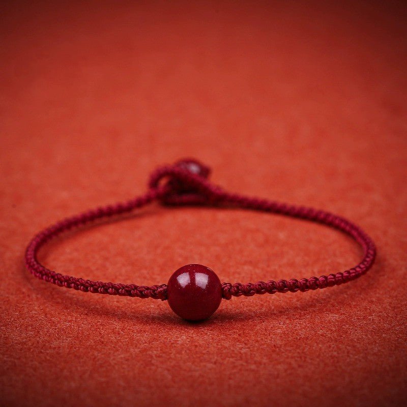 natural cinnabar bead red string bracelet – handwoven slim adjustable wristband - star8s