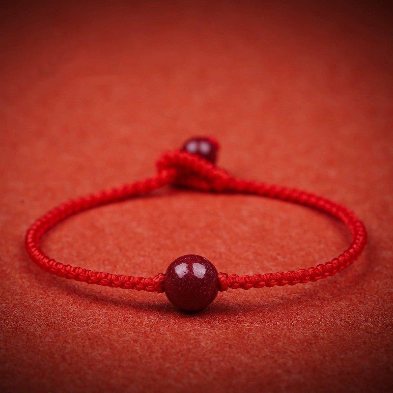 Natural Cinnabar Bead Red String Bracelet – Handwoven Slim Adjustable Wristband - STAR8S