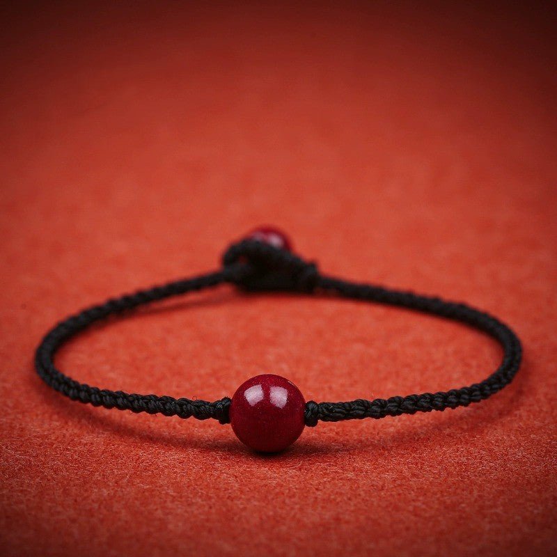 natural cinnabar bead red string bracelet – handwoven slim adjustable wristband - star8s