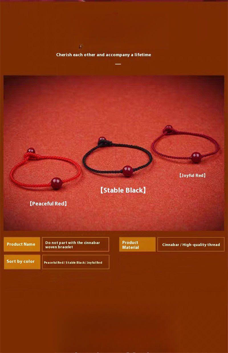 natural cinnabar bead red string bracelet – handwoven slim adjustable wristband - star8s