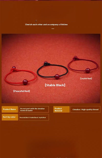 Natural Cinnabar Bead Red String Bracelet – Handwoven Slim Adjustable Wristband - STAR8S