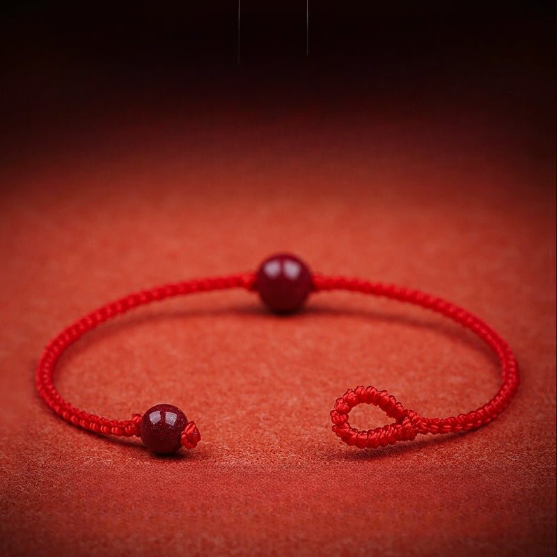 Natural Cinnabar Bead Red String Bracelet – Handwoven Slim Adjustable Wristband - STAR8S