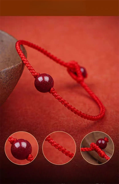 Natural Cinnabar Bead Red String Bracelet – Handwoven Slim Adjustable Wristband - STAR8S