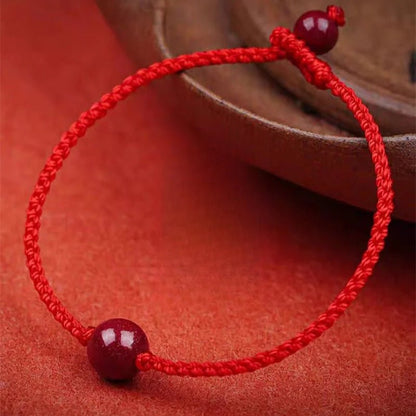 Natural Cinnabar Bead Red String Bracelet – Handwoven Slim Adjustable Wristband - STAR8S