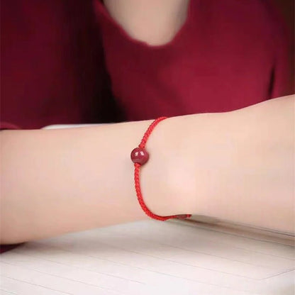 Natural Cinnabar Bead Red String Bracelet – Handwoven Slim Adjustable Wristband - STAR8S