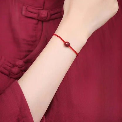 Natural Cinnabar Bead Red String Bracelet – Handwoven Slim Adjustable Wristband - STAR8S