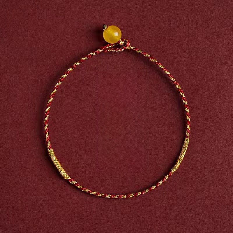 Natural Cinnabar Bead Red String Bracelet – Handwoven Square Knot Adjustable Lucky Charm - STAR8S