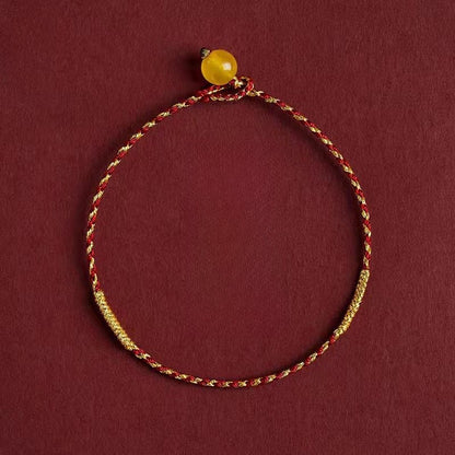 Natural Cinnabar Bead Red String Bracelet – Handwoven Square Knot Adjustable Lucky Charm - STAR8S