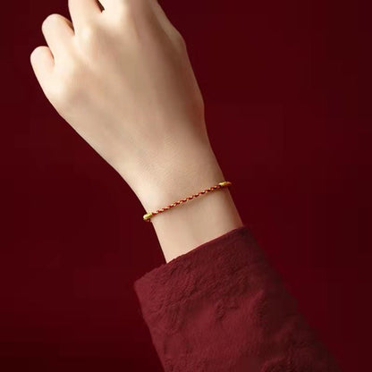 Natural Cinnabar Bead Red String Bracelet – Handwoven Square Knot Adjustable Lucky Charm - STAR8S