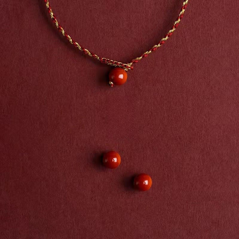 Natural Cinnabar Bead Red String Bracelet – Handwoven Square Knot Adjustable Lucky Charm - STAR8S