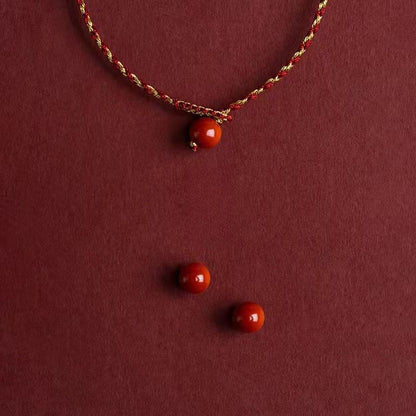 Natural Cinnabar Bead Red String Bracelet – Handwoven Square Knot Adjustable Lucky Charm - STAR8S