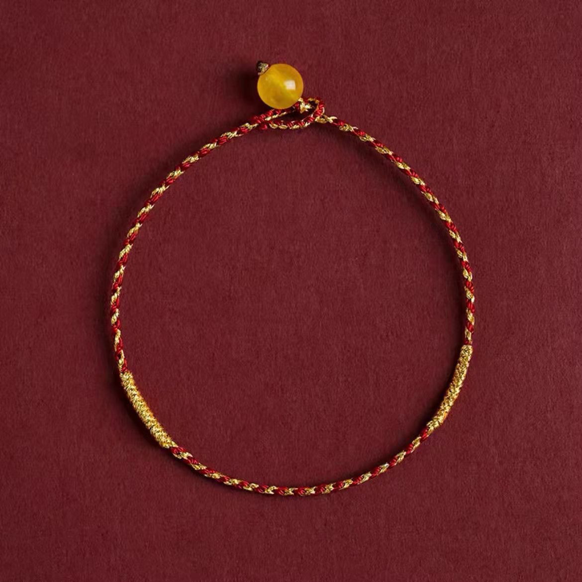 Natural Cinnabar Bead Red String Bracelet – Handwoven Square Knot Adjustable Lucky Charm - STAR8S