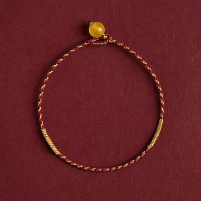 Natural Cinnabar Bead Red String Bracelet – Handwoven Square Knot Adjustable Lucky Charm - STAR8S