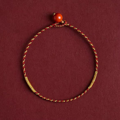 Natural Cinnabar Bead Red String Bracelet – Handwoven Square Knot Adjustable Lucky Charm - STAR8S
