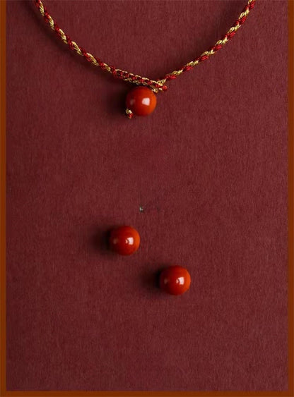 Natural Cinnabar Bead Red String Bracelet – Handwoven Square Knot Adjustable Lucky Charm - STAR8S