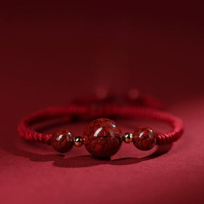 Natural Cinnabar Crystal Sand Red String Bracelet – Handwoven Adjustable Good Luck Jewelry - STAR8S