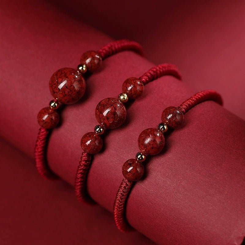 Natural Cinnabar Crystal Sand Red String Bracelet – Handwoven Adjustable Good Luck Jewelry - STAR8S