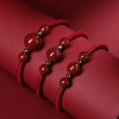 Natural Cinnabar Crystal Sand Red String Bracelet – Handwoven Adjustable Good Luck Jewelry - STAR8S