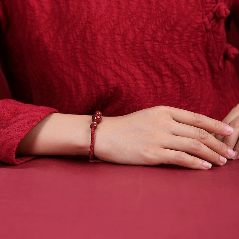natural cinnabar crystal sand red string bracelet – handwoven adjustable good luck jewelry - star8s