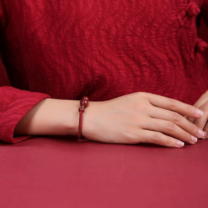Natural Cinnabar Crystal Sand Red String Bracelet – Handwoven Adjustable Good Luck Jewelry - STAR8S
