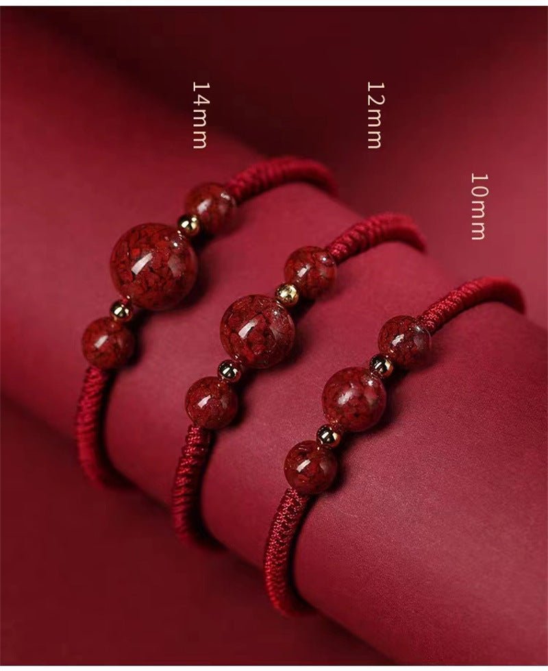 natural cinnabar crystal sand red string bracelet – handwoven adjustable good luck jewelry - star8s
