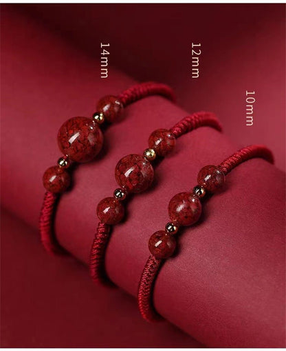 Natural Cinnabar Crystal Sand Red String Bracelet – Handwoven Adjustable Good Luck Jewelry - STAR8S