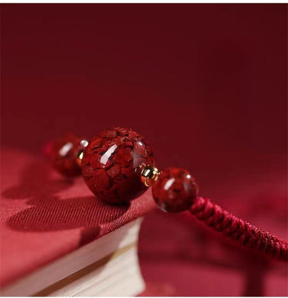 Natural Cinnabar Crystal Sand Red String Bracelet – Handwoven Adjustable Good Luck Jewelry - STAR8S