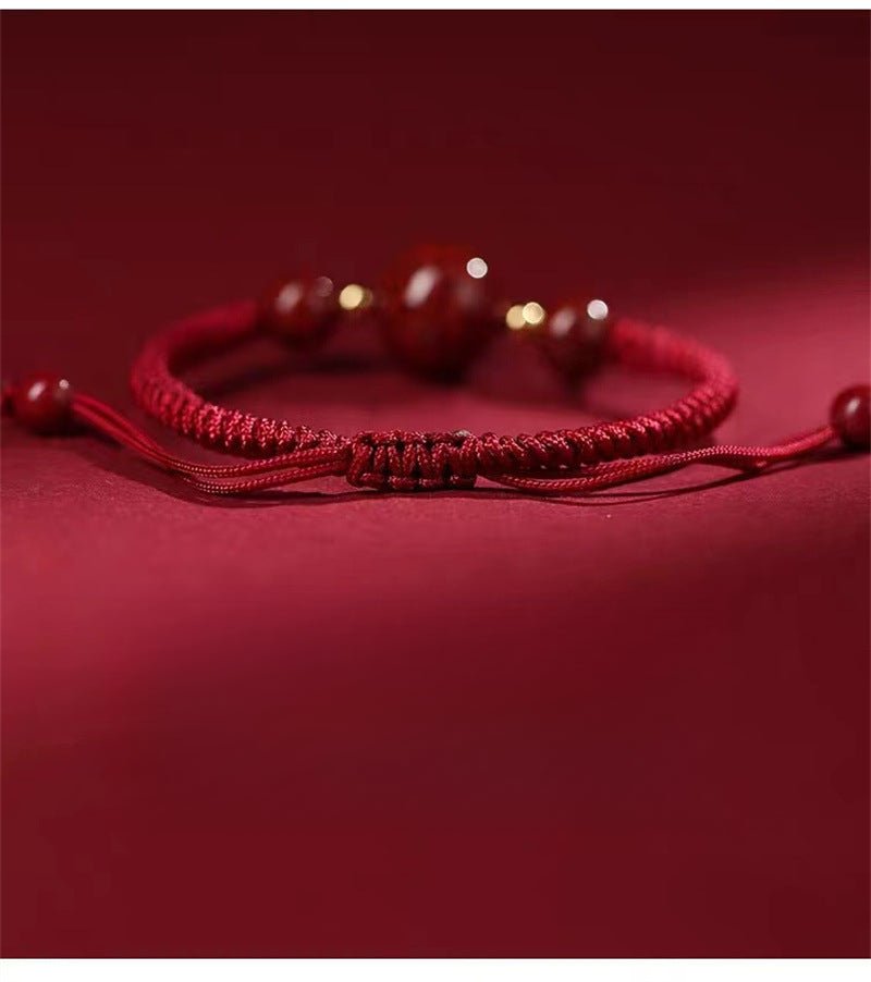 Natural Cinnabar Crystal Sand Red String Bracelet – Handwoven Adjustable Good Luck Jewelry - STAR8S