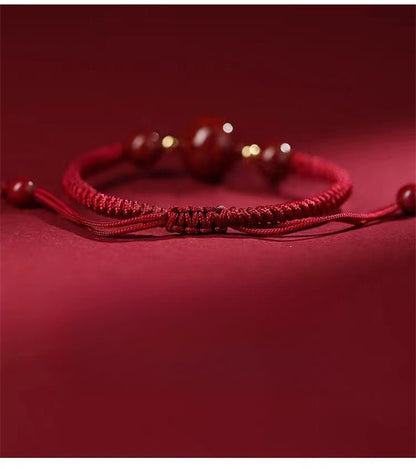 Natural Cinnabar Crystal Sand Red String Bracelet – Handwoven Adjustable Good Luck Jewelry - STAR8S