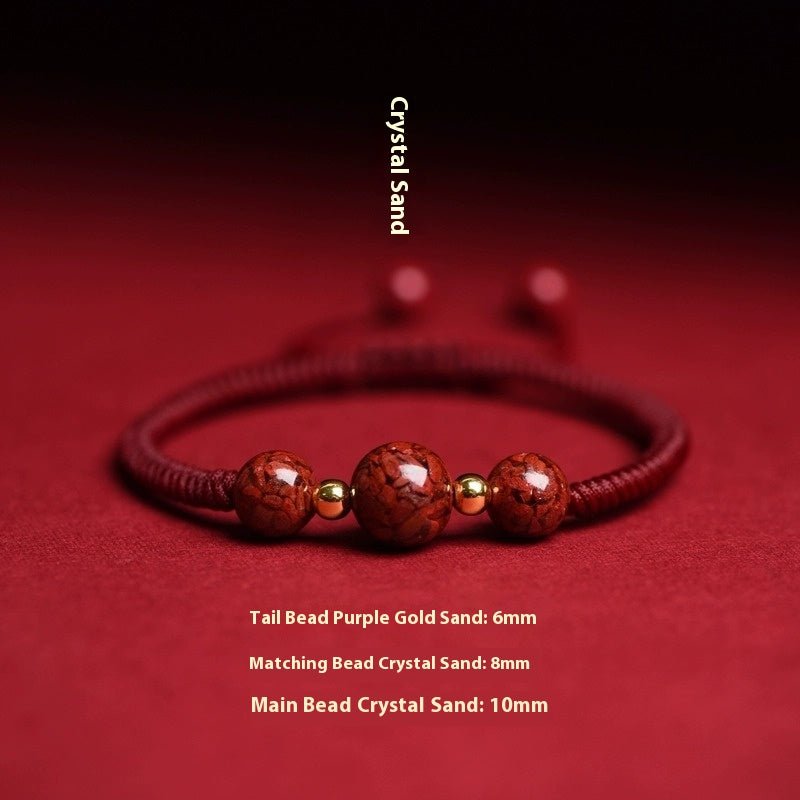 natural cinnabar crystal sand red string bracelet – handwoven adjustable good luck jewelry - star8s
