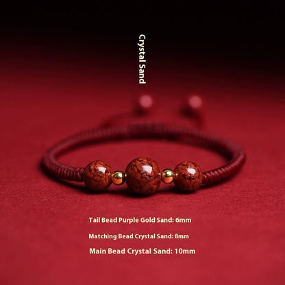 Natural Cinnabar Crystal Sand Red String Bracelet – Handwoven Adjustable Good Luck Jewelry - STAR8S