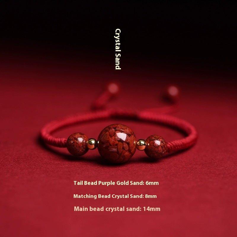 Natural Cinnabar Crystal Sand Red String Bracelet – Handwoven Adjustable Good Luck Jewelry - STAR8S