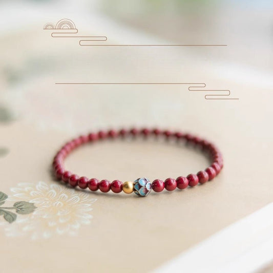 Natural Cinnabar Lotus Beaded Bracelet - Pure Cinnabar and Gold Lotus for Women | Mother's Day & Zodiac Year - STAR8S