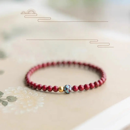 Natural Cinnabar Lotus Beaded Bracelet - Pure Cinnabar and Gold Lotus for Women | Mother's Day & Zodiac Year - STAR8S