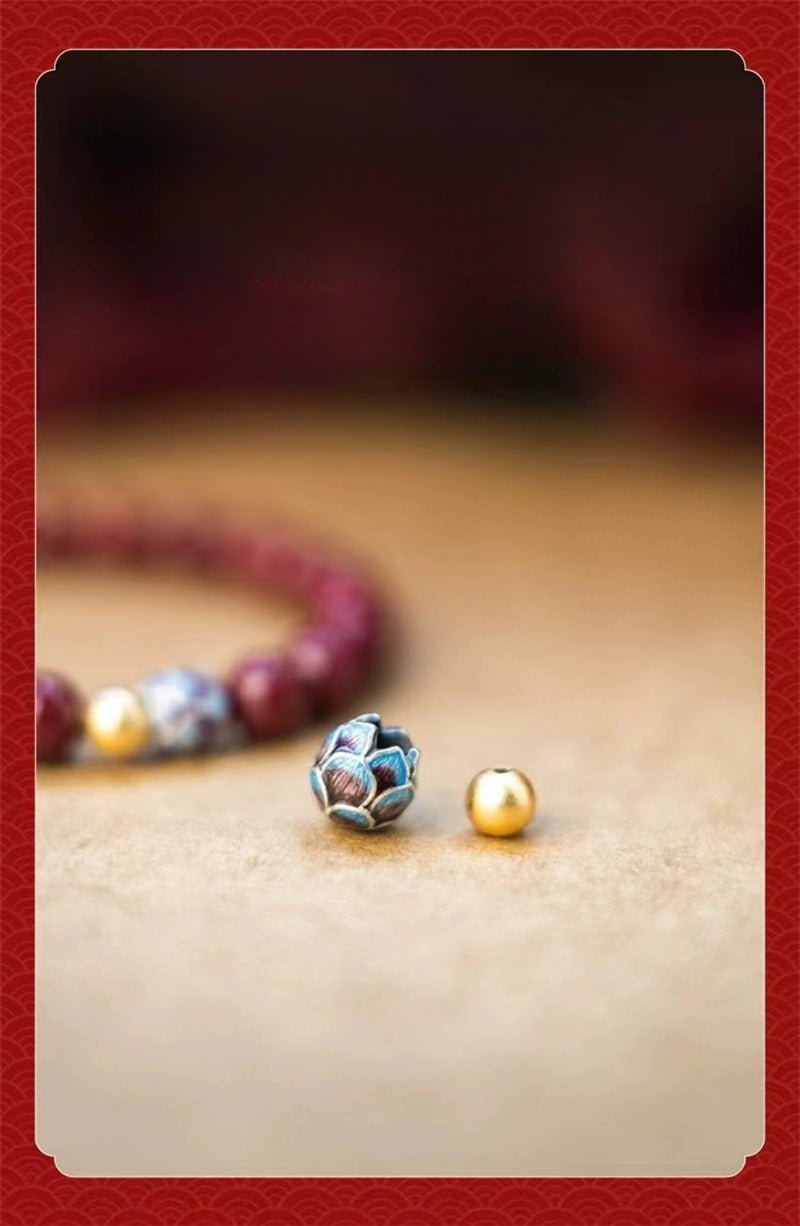 Natural Cinnabar Lotus Beaded Bracelet - Pure Cinnabar and Gold Lotus for Women | Mother's Day & Zodiac Year - STAR8S