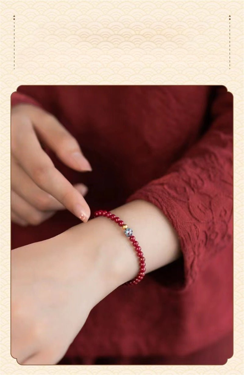 Natural Cinnabar Lotus Beaded Bracelet - Pure Cinnabar and Gold Lotus for Women | Mother's Day & Zodiac Year - STAR8S