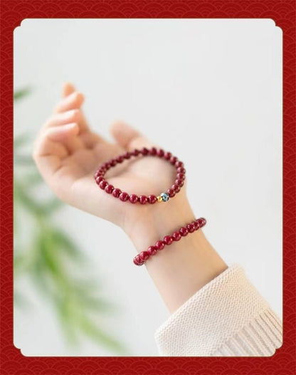 Natural Cinnabar Lotus Beaded Bracelet - Pure Cinnabar and Gold Lotus for Women | Mother's Day & Zodiac Year - STAR8S