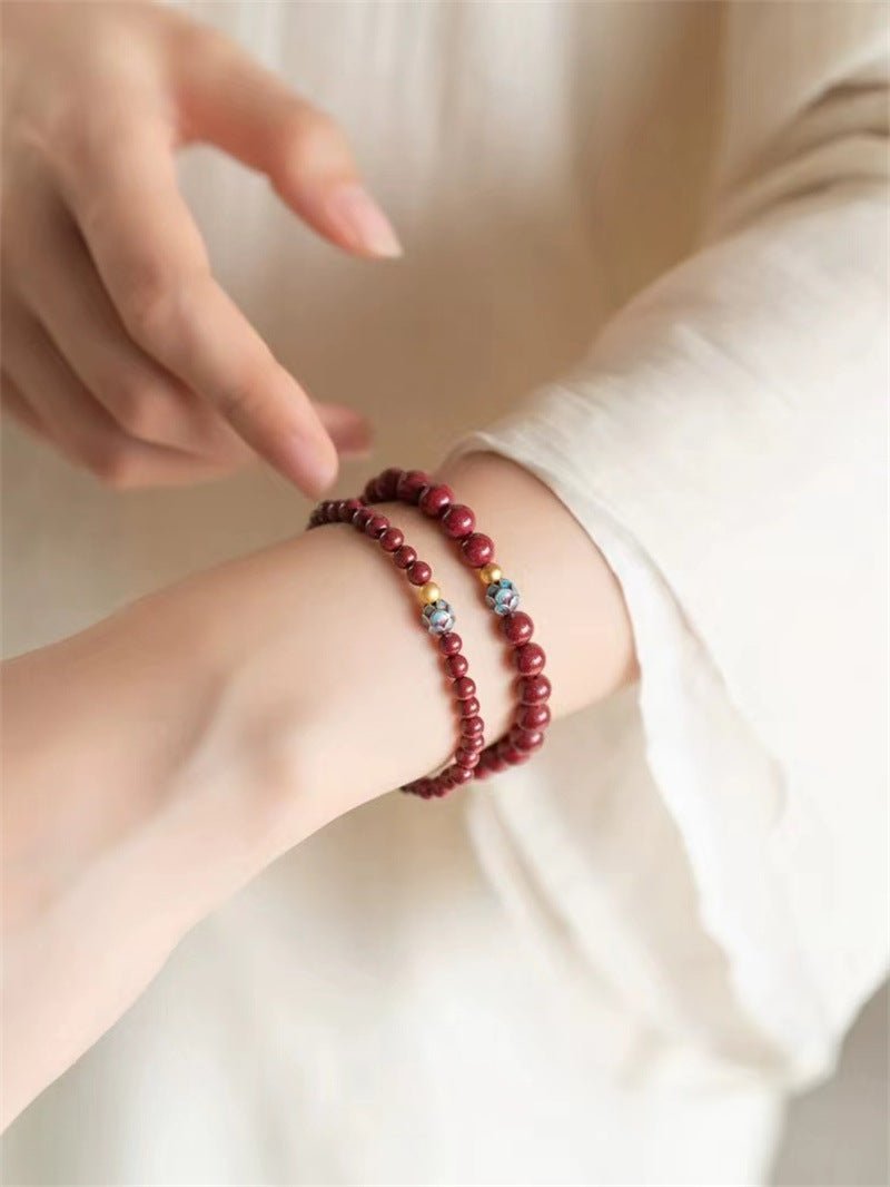 Natural Cinnabar Lotus Beaded Bracelet - Pure Cinnabar and Gold Lotus for Women | Mother's Day & Zodiac Year - STAR8S