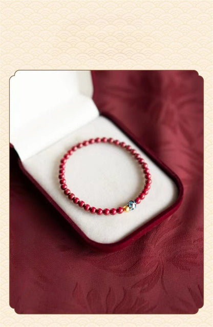 Natural Cinnabar Lotus Beaded Bracelet - Pure Cinnabar and Gold Lotus for Women | Mother's Day & Zodiac Year - STAR8S