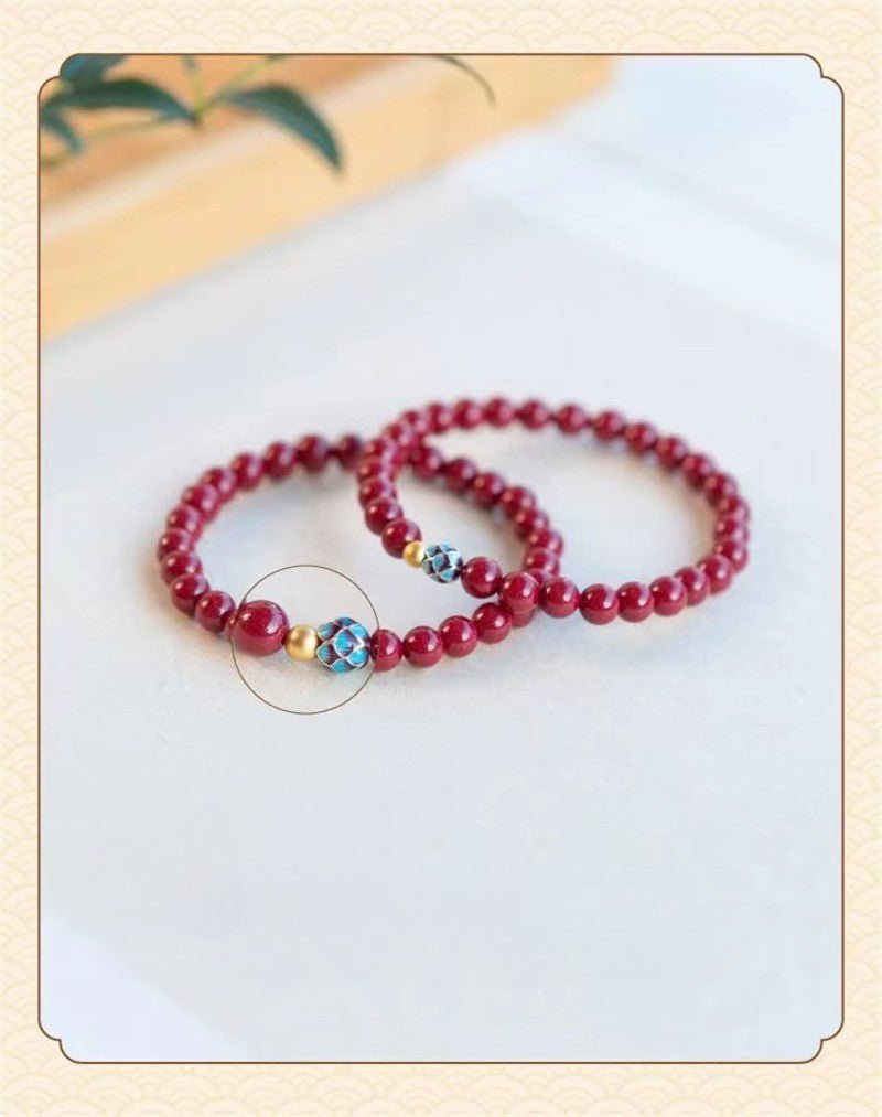 Natural Cinnabar Lotus Beaded Bracelet - Pure Cinnabar and Gold Lotus for Women | Mother's Day & Zodiac Year - STAR8S