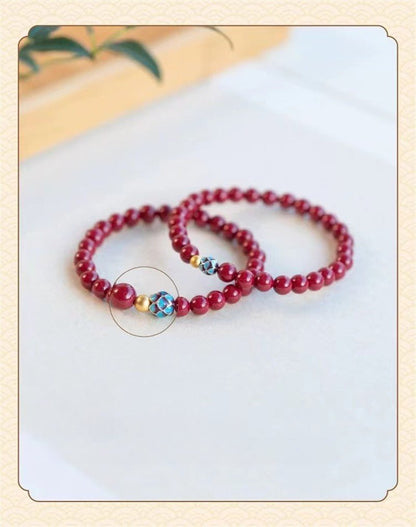 Natural Cinnabar Lotus Beaded Bracelet - Pure Cinnabar and Gold Lotus for Women | Mother's Day & Zodiac Year - STAR8S