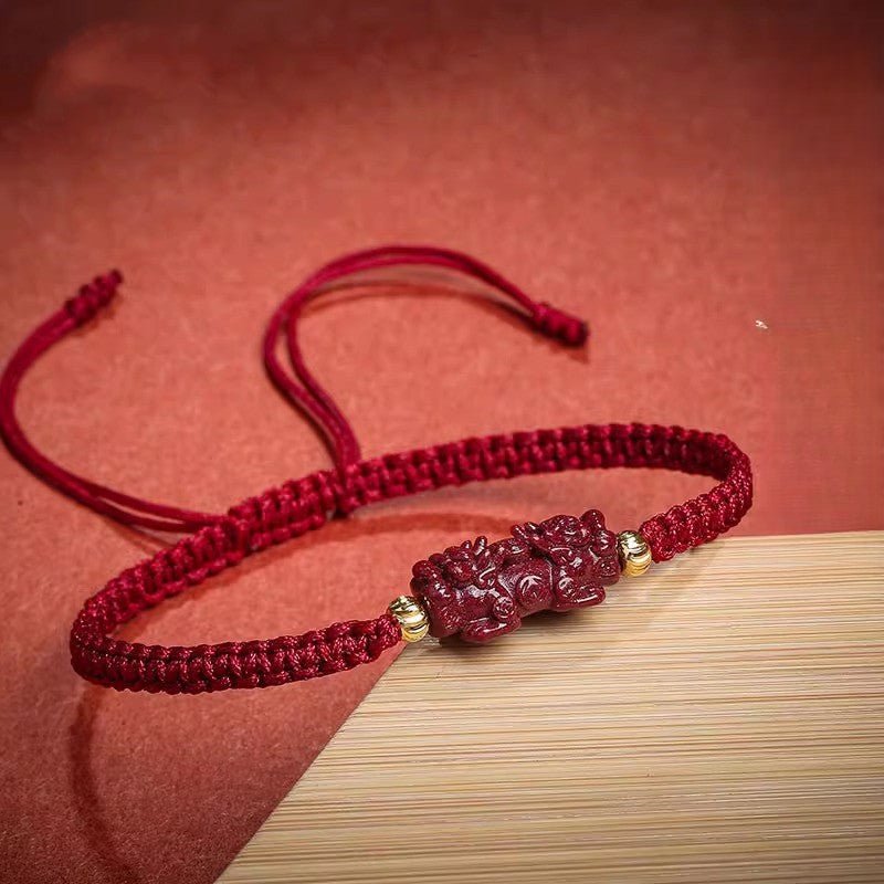 Natural Cinnabar Pi Xiu Red String Bracelet for Prosperity & Protection – Adjustable for Men & Women - STAR8S