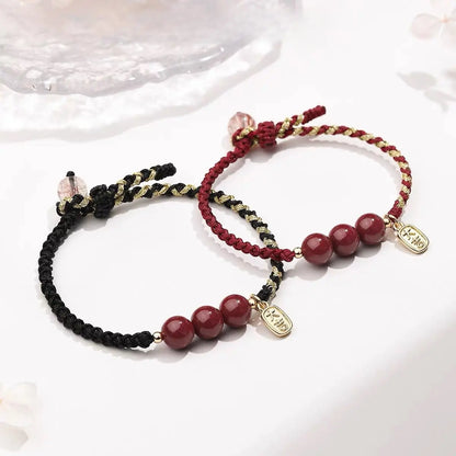 Natural Cinnabar Red String Bracelet – Retro Vintage Style for Couples - STAR8S