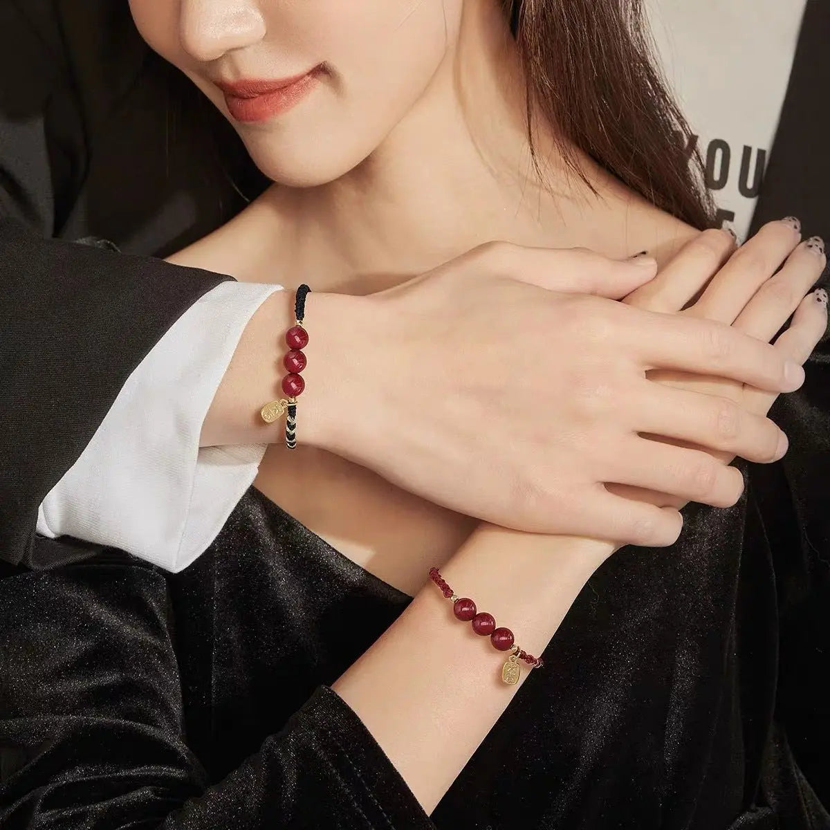 natural cinnabar red string bracelet – retro vintage style for couples - star8s