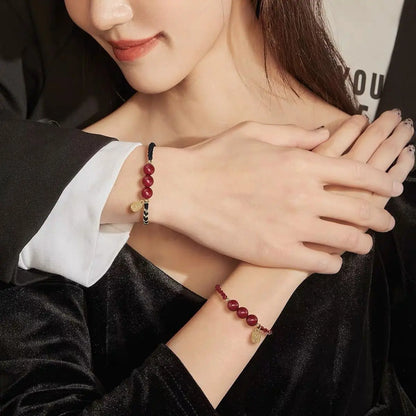 Natural Cinnabar Red String Bracelet – Retro Vintage Style for Couples - STAR8S