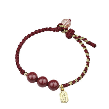 Natural Cinnabar Red String Bracelet – Retro Vintage Style for Couples - STAR8S