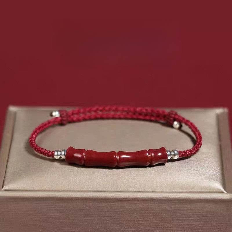 natural cinnabar lucky bracelet with bamboo knot & road - through design - star8s