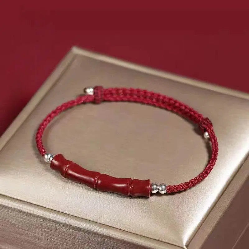 Natural Cinnabar Lucky Bracelet with Bamboo Knot & Road - through Design - STAR8S